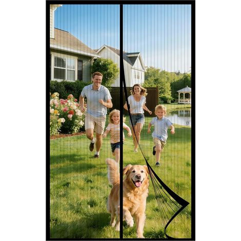 Moustiquaire Porte Fenetre Magnétique 90x200CM, Rideau Anti Mouche, Rideaux Aimantée Sans Percage, Moustiquaires Ementer Aimanté pour Porte Exterieur, Balcon, Camping car, Terrasse(Noir) (1/5)