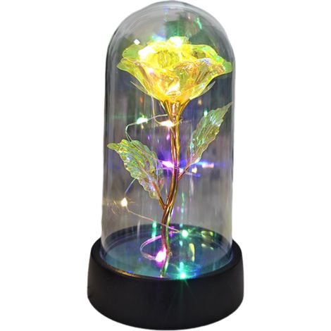 Set de regalo navideño Rosa Eterna, lámpara de noche Flor Eterna con tapa acrílica (faroles amarillos, ideal para mujeres, para cumpleaños y el Día de la Madre).