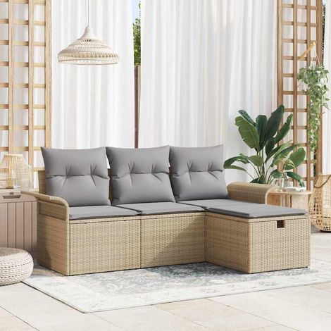 Garten-Sofa-Set mit Kissen mit Speicher 4 pcs Beige Poly Rattan