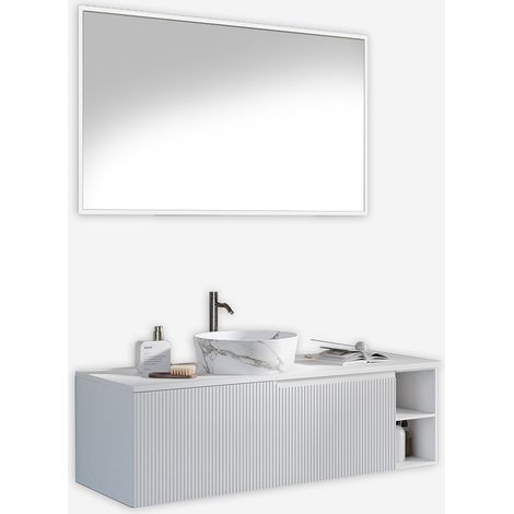 Mobile bagno sospeso con specchio rettangolare lavabo 5 pezzi Venere - Bianco