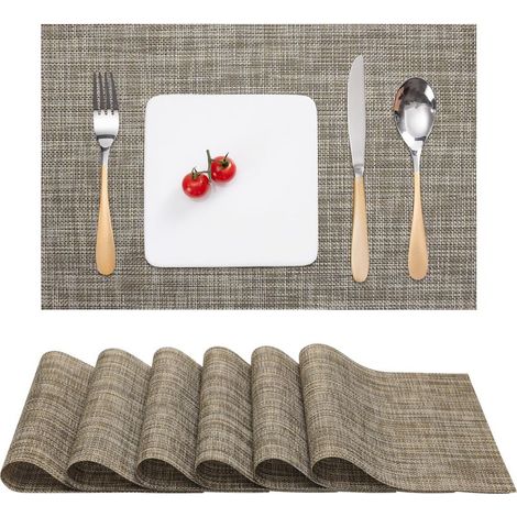 Lot de 6 Sets de Table, Tissé Lavable Napperons pour Cuisine ou pour Table à Manger Résiste à la Chaleur(30x43.5cm) (Caramel) (1/5)