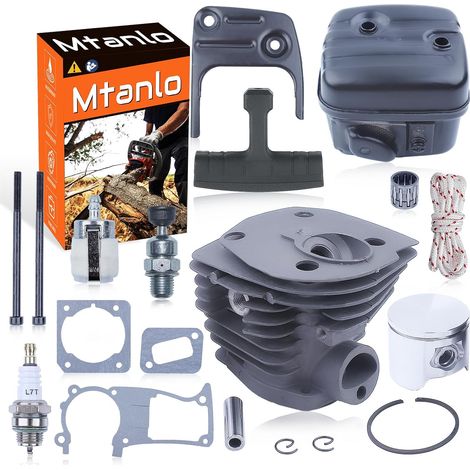 Kit piston cylindre 44mm pour tronçonneuse Husqvarna 350, 351, 353, 346, CS 2150, 2149, 2152, 2153 avec pot d'échappement, corde de démarrage 3,5mm, bougie, filtre à carburant (1/5)