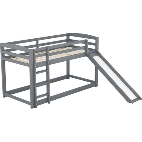 Lit superposé pour enfants et adolescents, lit enfant avec toboggan, cadre en bois massif, montage facile, 90x200cm, gris (1/5)