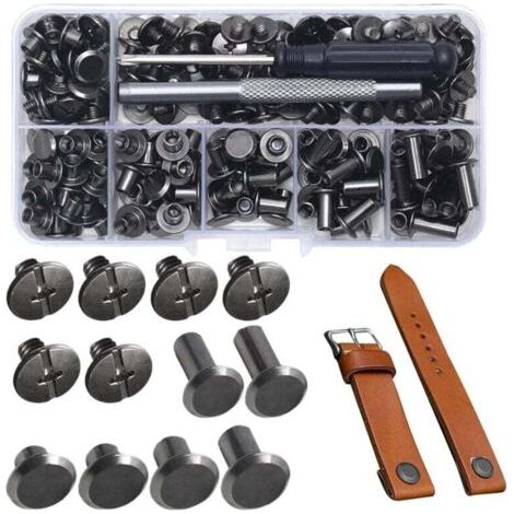 110 pièces Rivets À Vis En Cuir Vis de Reliure Accessoires Multi-Tailles pour Vêtements Vestes Chaussures Sacs Artisanat Réparation Décoration Projets Créatifs Travail du Cuir