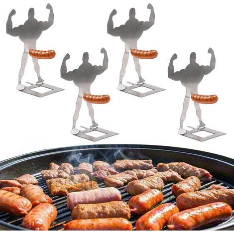 Soporte para perritos calientes de 4 piezas, Soporte reutilizable de acero inoxidable para salchichas, Parrilla portátil para perritos calientes (1/5)