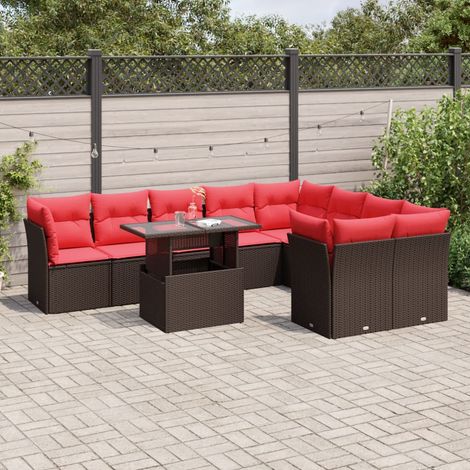 10-teiliges Gartensofa-Set mit Kissen, braun, Polyrattan (1/5)