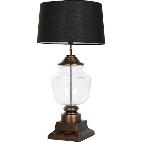 Lampe de table en acier patiné verre abat jour noir bronze - Bronze patiné et noir intense (1/5)