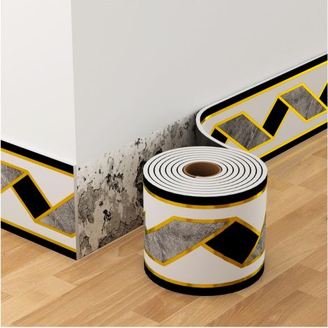 Plinthe en mousse PVC, bordure adhésive étanche, bande adhésive flexible pour bordures murales, idéale pour la décoration intérieure (Or) (1/3)