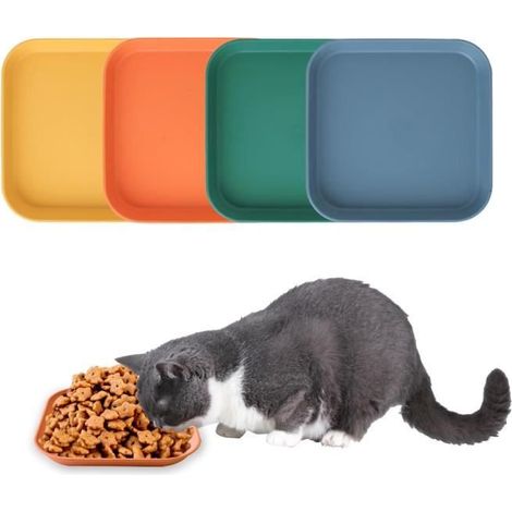 Gamelle pour chat - Chats adaptés aux Moustaches - 4 Bols - Peu Profonds et Larges en Plastique (1/4)