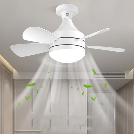 Ventilateur de plafond à brancher de 45 cm, petit ventilateur silencieux, blanc, culot E27, éclairage tricolore, sans rallonge
