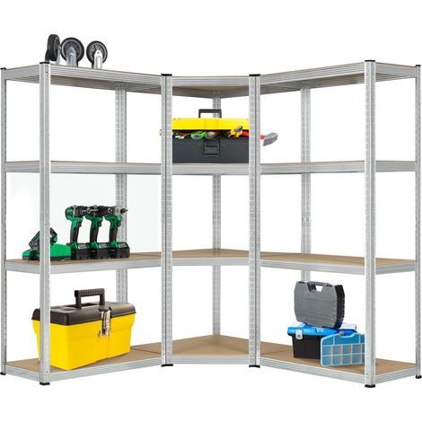 Juskys – Système d'étagères en métal galvanisé – Lot de 3 – 1 étagère d'angle 160x75cm & 2 étagères 160x80cm – Charge max 960kg – Montage sans perçage