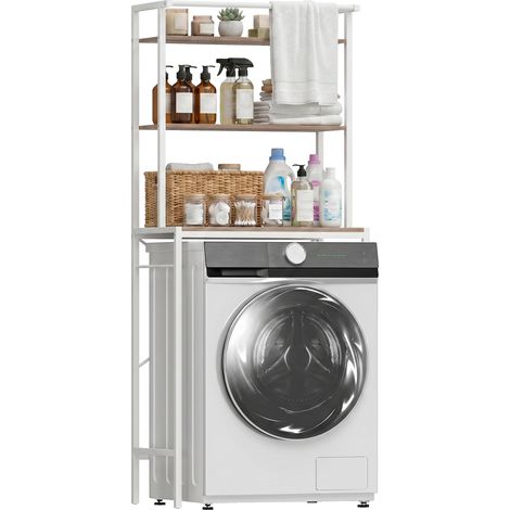 Étagère lave-linge 3 niveaux 67x40x161,8 cm, tringle, marron (1/5)