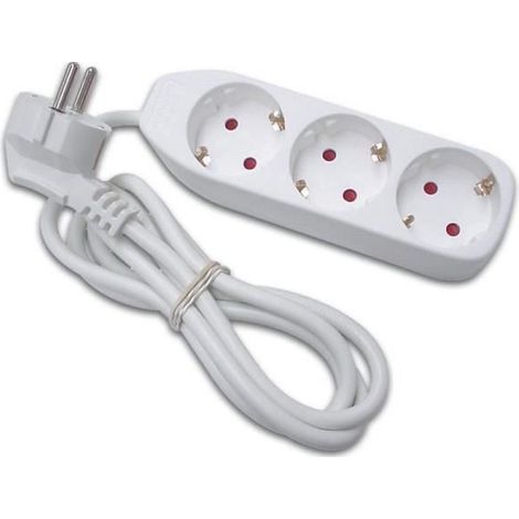 Bloc Multiprise - 3 Prises - Type F - Blanc - Pour Usage Intérieur (1/2)