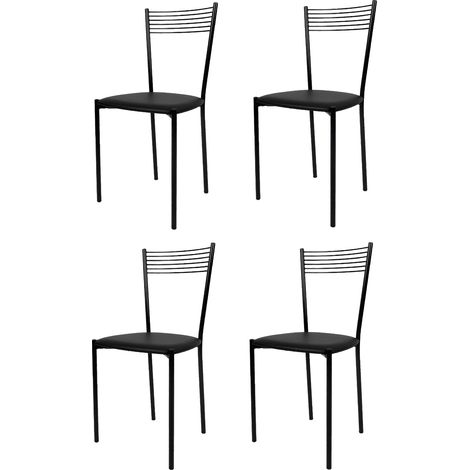 T M C S – Set de 4 chaises élégance – Structure acier noir – Assise rembourrée cuir artificiel – Hauteur 87 cm, profondeur 44 cm, capacité 120 kg (1/5)