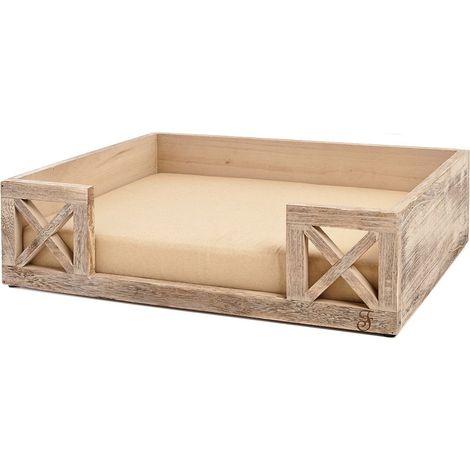 Canapé en bois shabby avec coussin amovible pour chiens et chats – 60 x 42 x 15 cm – Pieds antidérapants en caoutchouc – Ferribiella