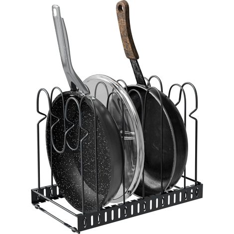 Organisateur de Poêles - 6 Compartiments Réglables - Acier Noir - Rangement Couvercles et Ustensiles - Cuisine Gain de Place - 20 x 24 x 30 cm (1/5)