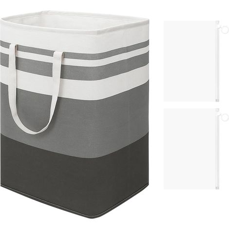 Panier à linge pliable de 75 litres, gris et blanc, avec 2 poches de rangement zippées. Sac à linge avec poignée, grand bac à linge pliable idéal pour la chambre, la salle de bain, la chambre d'enfant (1/5)