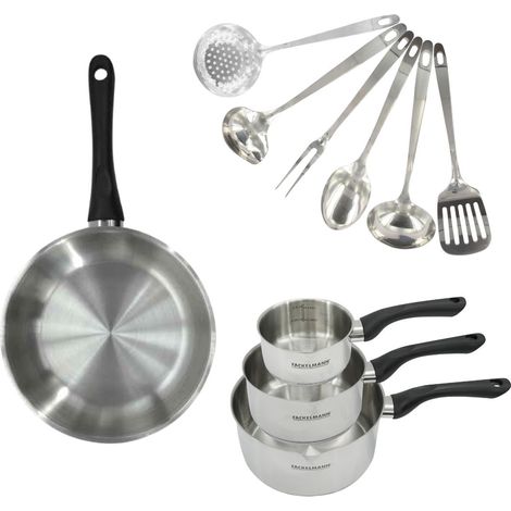 Set 1 poêle 28 cm, 3 casseroles en inox et 6 ustensiles inox Fackelmann Geneva (1/5)