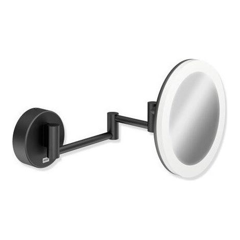 Espejo cosmético LED. redondo negro mate. Luz dual de ampliación 5 veces