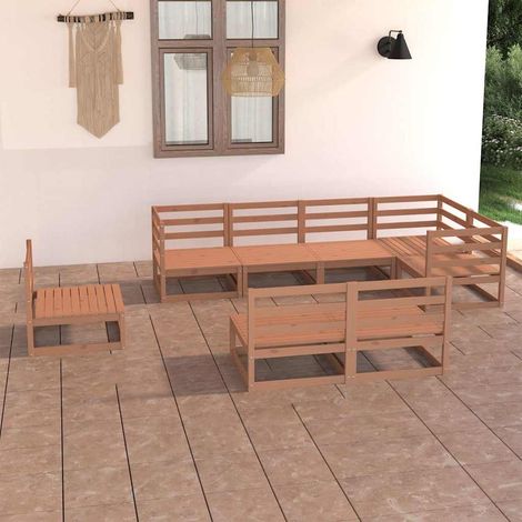 vidaXL Muebles de jardín 8 piezas marrón miel madera maciza de pino (1/4)