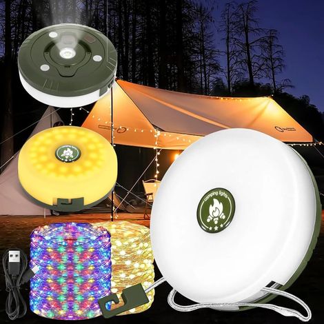 Camping-Lichterkette, einziehbar, wasserdicht, tragbar, LED-Lichterkette, 10 m, USB-aufladbar, für den Außenbereich, Camping, Terrasse, Dekoration (1/5)