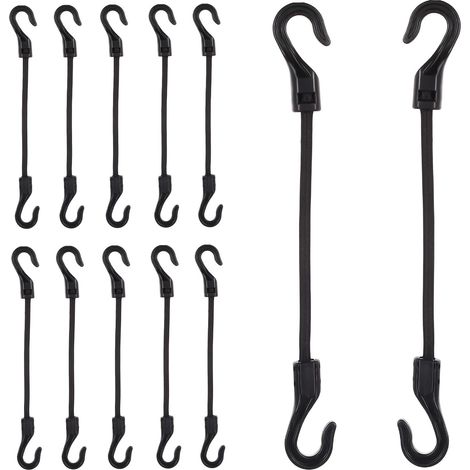 Lot de 12 tendeurs élastiques 10 cm avec crochets pour camping, bâches, tentes.