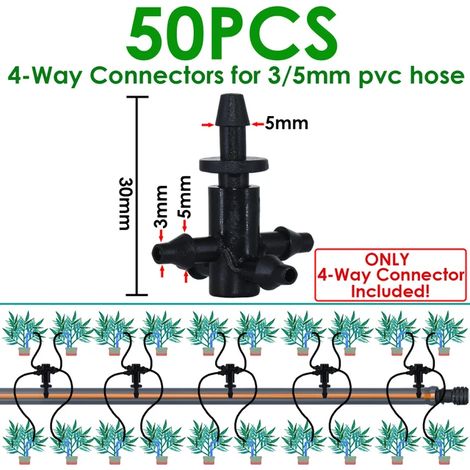 (KSL01-918-50PCS) Raccord en T à 3 voies barbelé 1/8'' pour tuyaux d'irrigation goutte à goutte, outils de jardinage (1/4)