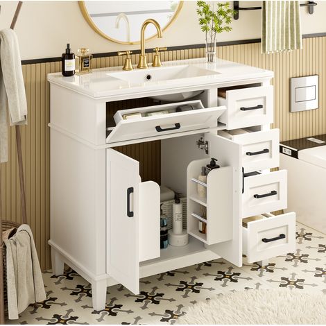Mobile bagno con lavabo in ceramica 90x46x87 cm OKMYHOME (1/5)