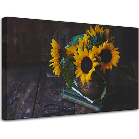 Stampa su tela Girasoli in un vaso 80x50 cm