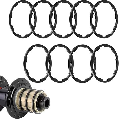 Kit de 9 Écrous de Cassette Vélo, Rondelle de Moyeu en Alliage d'Aluminium pour Cassette 7/8/9/10/11 Vitesses, 6 Tailles – 1/1.5/1.85/2/2.18/2.35mm, Joint de Cassette pour VTT et Vélo de Route (1/5)