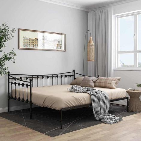 Cadre de canapé-lit extensible sans matelas Noir Métal 90x200cm (1/5)
