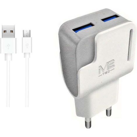 Chargeur micro USB - Chargeur double USB blanc avec câble micro USB de 100 cm - Compatible avec les téléphones et tablettes Android, Samsung et Huawei. (1/3)