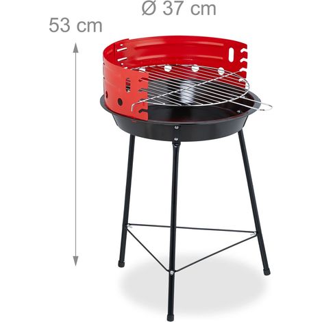 Barbecue a carbone rotondo da giardino 37 cm superficie di cottura per 3 persone design leggero in acciaio nero 130016757
