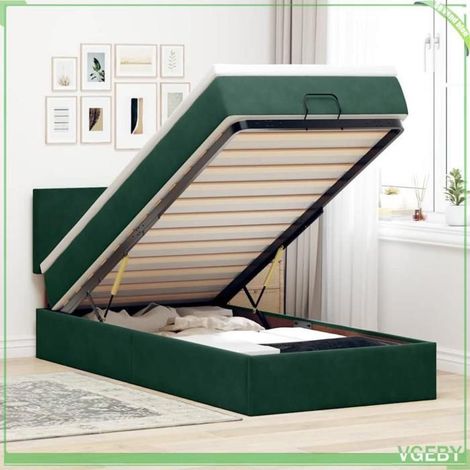 Cadre de lit ottoman avec matelas - FAF7291712431999 - Velours vert foncé - 80x200 cm - Rangement hydraulique (1/5)