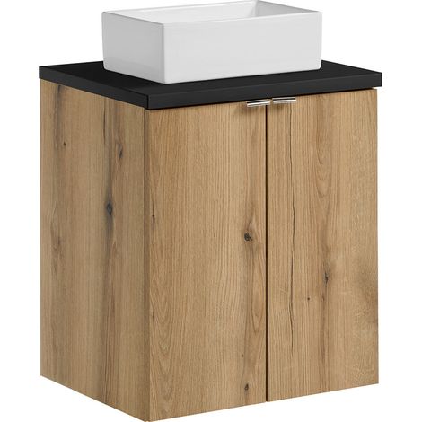 Waschtisch 50cm, in Eiche und schwarz, NEWPORT-56-OAK (1/5)