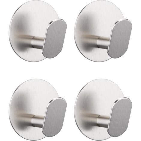 4 Pièces Crochet Adhesif Mural Rond Porte Manteau Mural Sans Percage Acier Inoxydable Porte Serviette Salle de Bain, Argent (1/4)