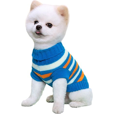 1 pull pour chien et chat, maille extensible, motifs chatons chiots, col roulé, violet/rose/bleu, taille M (1/5)