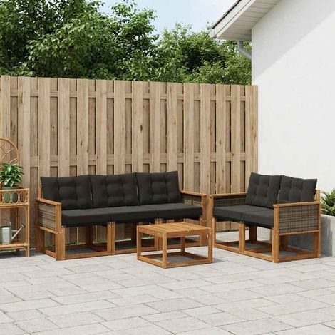 vidaXL Outdoor-Sofagarnitur mit Kissen 6 pcs Natürlich und Schwarz (1/5)