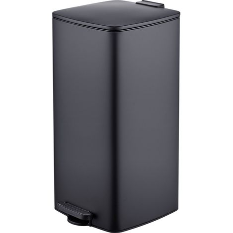 Relaxdays pattumiera da cucina, 30L, chiusura rallentata, secchio estraibile, metallo opaco, rettangolare a pedale, nero (1/5)