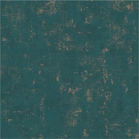 Plaster look wallpaper wall Profhome 395122 non-woven wallpaper textured with tangible texture shiny turquoise gold 5.33 m2 (1/5)
