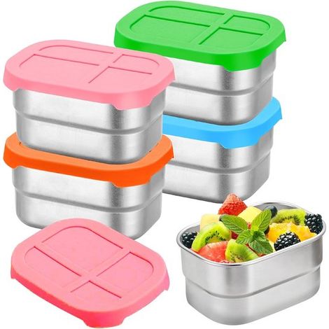 Caja de acero inoxidable para aperitivos，4 piezas，230 ml，Fiambrera de acero inoxidable，Impermeable，Contenedor para preparar comidas (1/5)