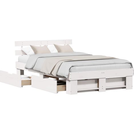 Maison Exclusive - Bettrahmen mit Kopfteil Weiß 135 x 190 cm Mass
