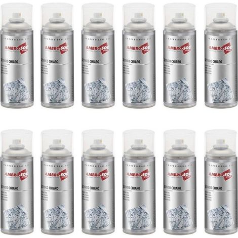 Lot de 12 bombes aérosols - Zinc Clair 400ml - Ambro-Sol