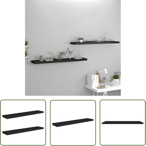 The Living Store Étagères murales flottantes 2 pcs noir 120x23,5x3,8 cm MDF - Étagères Murales - Étagères Flottantes - Décoration Murale - Rangement Mural - Meubles Noirs (1/5)