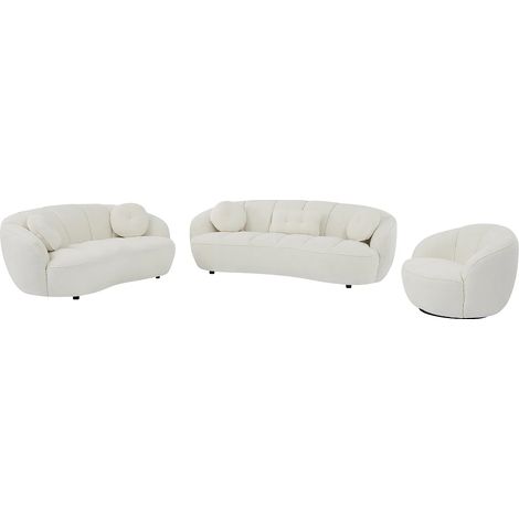 Canapé 3 places, 2 places et fauteuil en tissu texturé blanc cassé RALIBO (1/5)