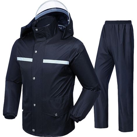 Combinaison imperméable pour homme avec bande réfléchissante, veste et pantalon imperméables, coupe-vent et à capuche, idéale pour la pêche, le camping et les activités de plein air. (1/5)