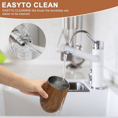 Tasse maté acier inoxydable 18/8 - 1, Double paroi bois calebasse bombilla brosse nettoyage - Naturel Aucuneary (1/5)