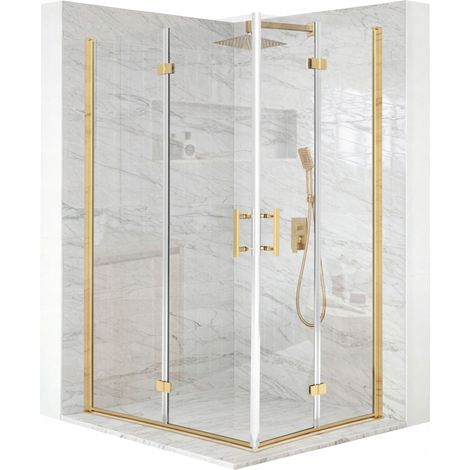 Cabine de douche - 120 x 90 x 195 cm - Portes pliantes - Doré - Verre de sécurité trempé 6 mm (1/5)