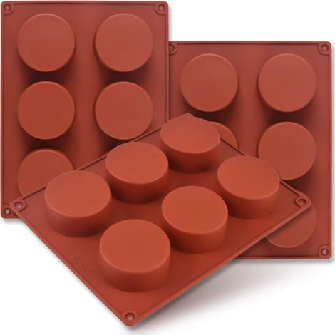 Cylindrical silicone mold, set of 3 round cylindrical molds, 5.1 cm with 6 cavities, for cupcakes, handmade soap molds, muffins, cakes, cheesecakes, brownies, chocolate coating (1/5)
