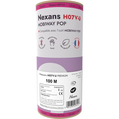 fil rigide - h07vu - 1 x 1.5 mm2 - violet - couronne de 100 mètres - mobiway pop